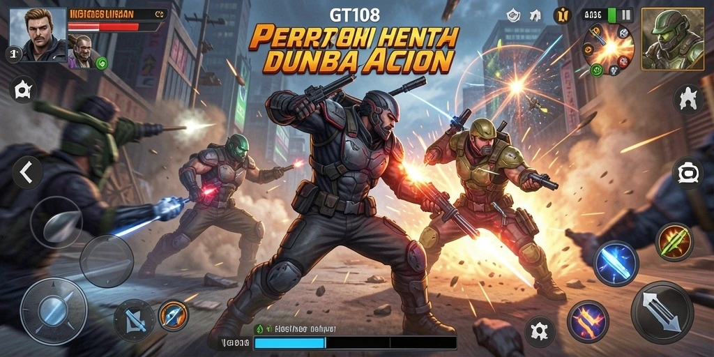 Screenshot utama GT108 menampilkan aksi gameplay yang mendebarkan.