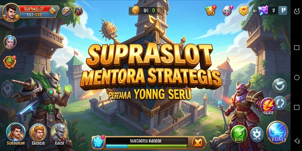 Screenshot gameplay SUPRASLOT menampilkan menara pertahanan yang strategis.