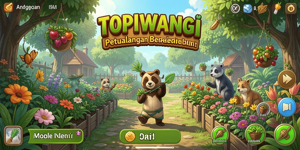 Tangkapan layar dari gameplay TOPIWANGI yang menampilkan aktivitas bertani.